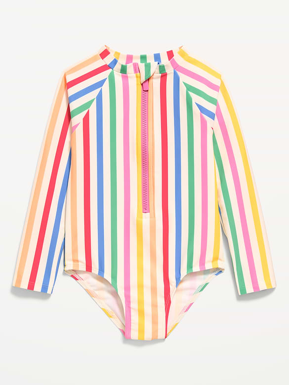 Printed Zip-Front Rashguard One-Piece Swimsuit for Toddler Girls