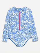 Image number 1 showing, Printed Zip-Front Rashguard One-Piece Swimsuit for Toddler Girls