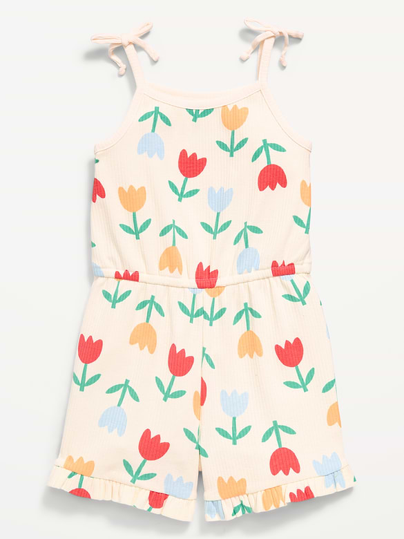 Sleeveless Tie-Bow Ribbed Romper for Toddler Girls