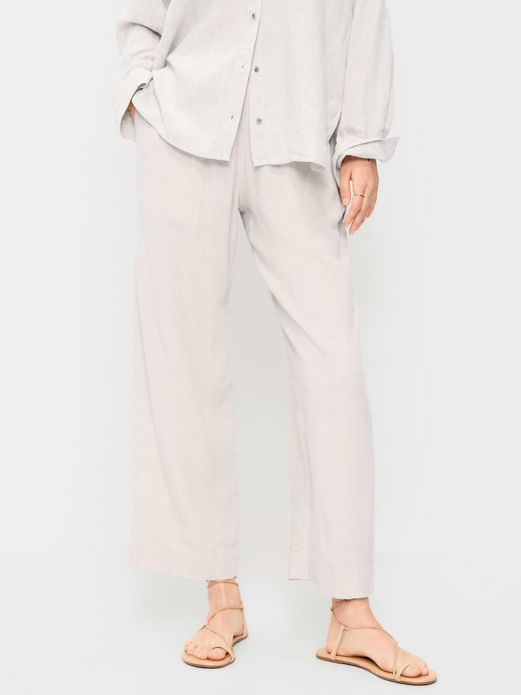 Image number 2 showing, High-Waisted Linen-Blend Straight Ankle Pants