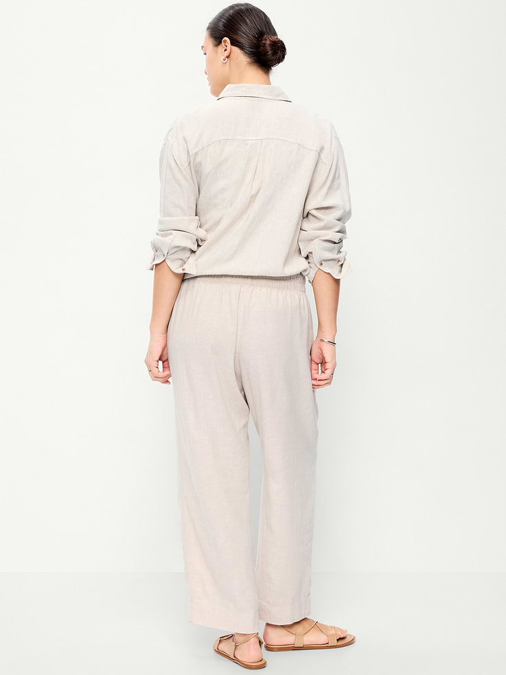 Image number 8 showing, High-Waisted Linen-Blend Straight Ankle Pants