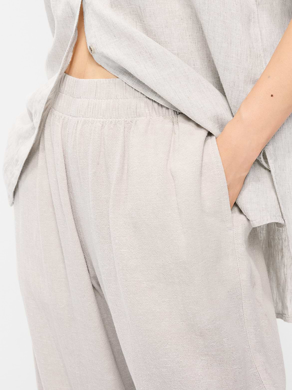 High-Waisted Linen-Blend Straight Ankle Pants