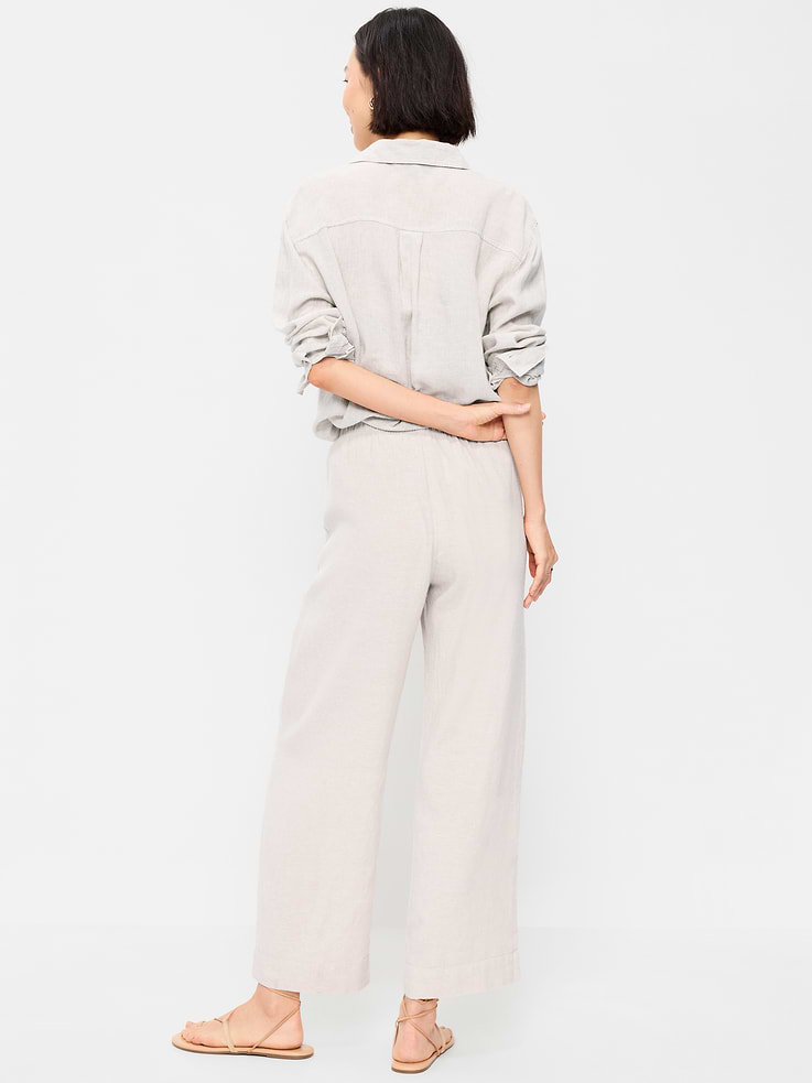 Image number 3 showing, High-Waisted Linen-Blend Straight Ankle Pants