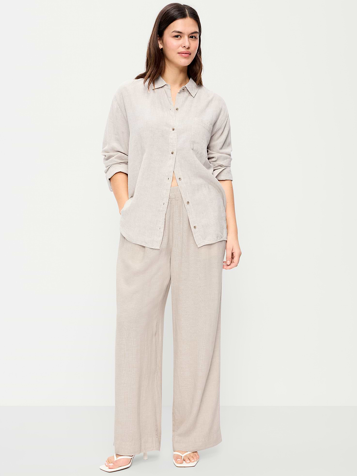 Image number 7 showing, High-Waisted Linen-Blend Super Wide-Leg Pants