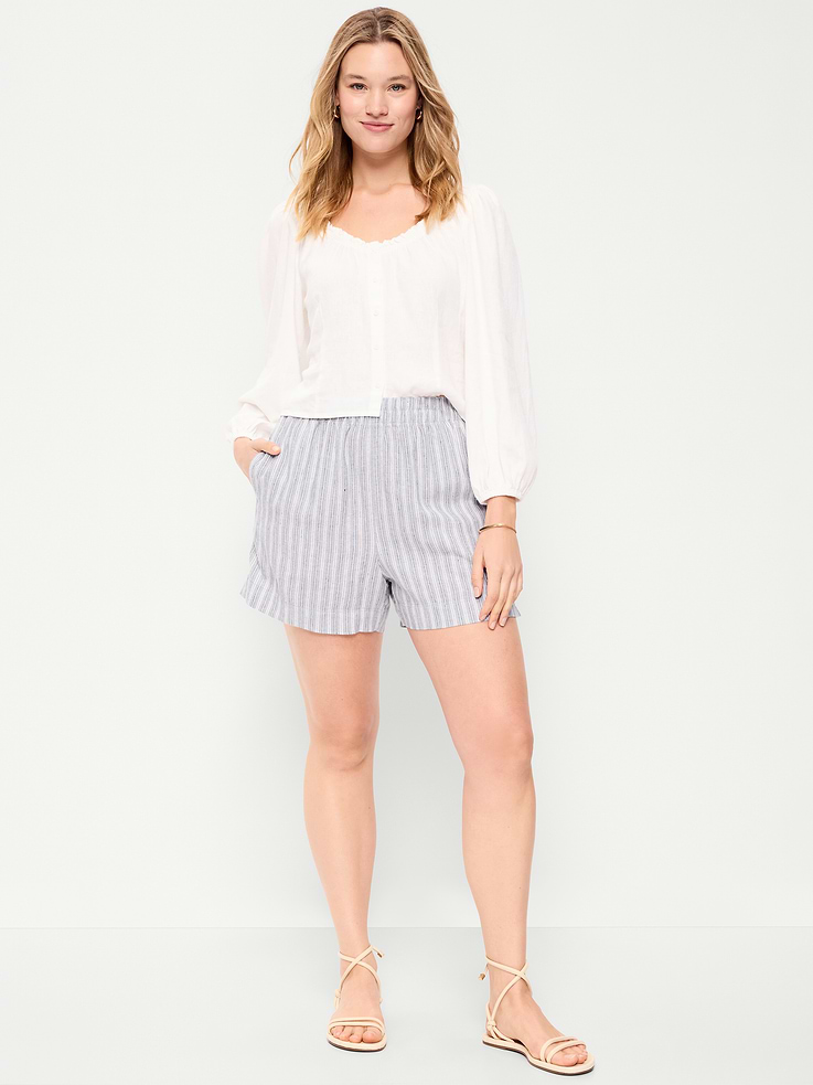 Image number 4 showing, High-Waisted Linen-Blend Shorts -- 3.5-inch inseam