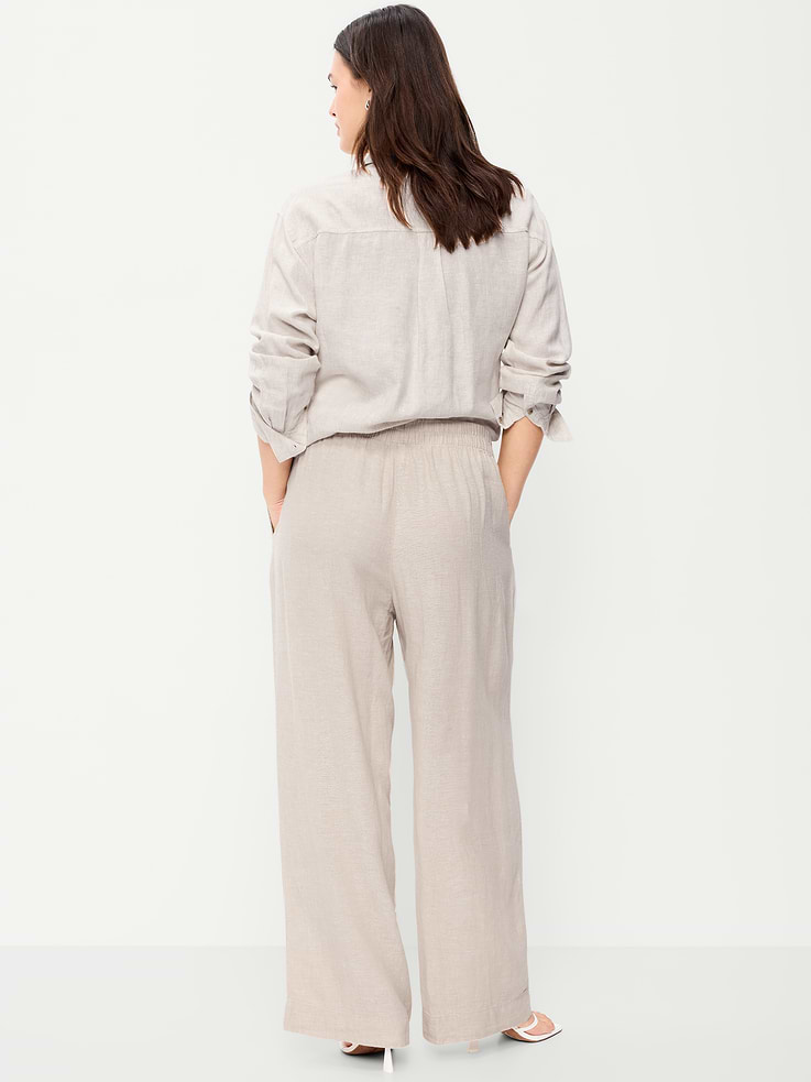 Image number 8 showing, High-Waisted Linen-Blend Super Wide-Leg Pants