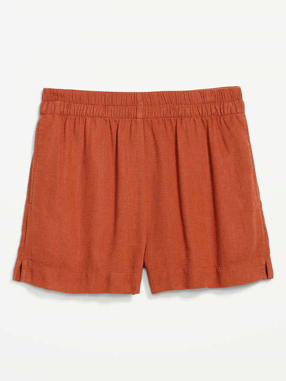 High-Waisted Beach Linen Pull-On Shorts