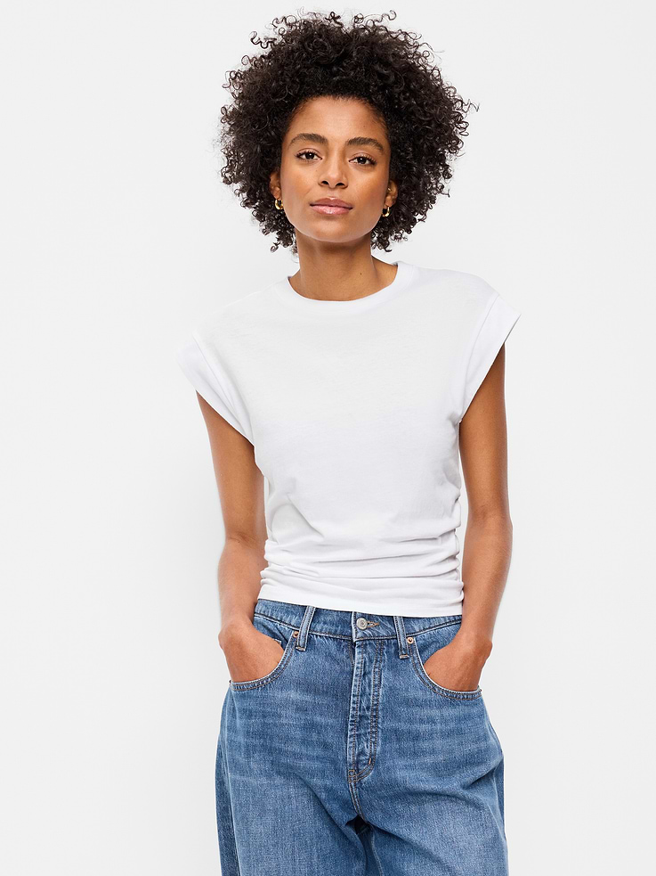 Image number 1 showing, Cap-Sleeve Cinch-Waist Top