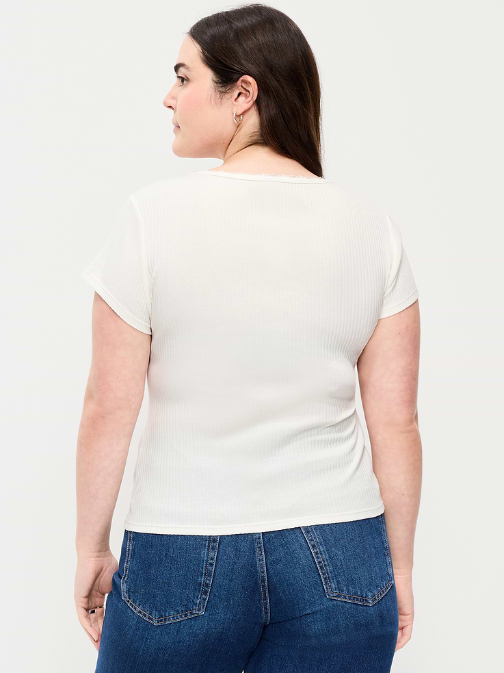 Image number 7 showing, Lace-Trim Sweetheart-Neck Ribbed Top