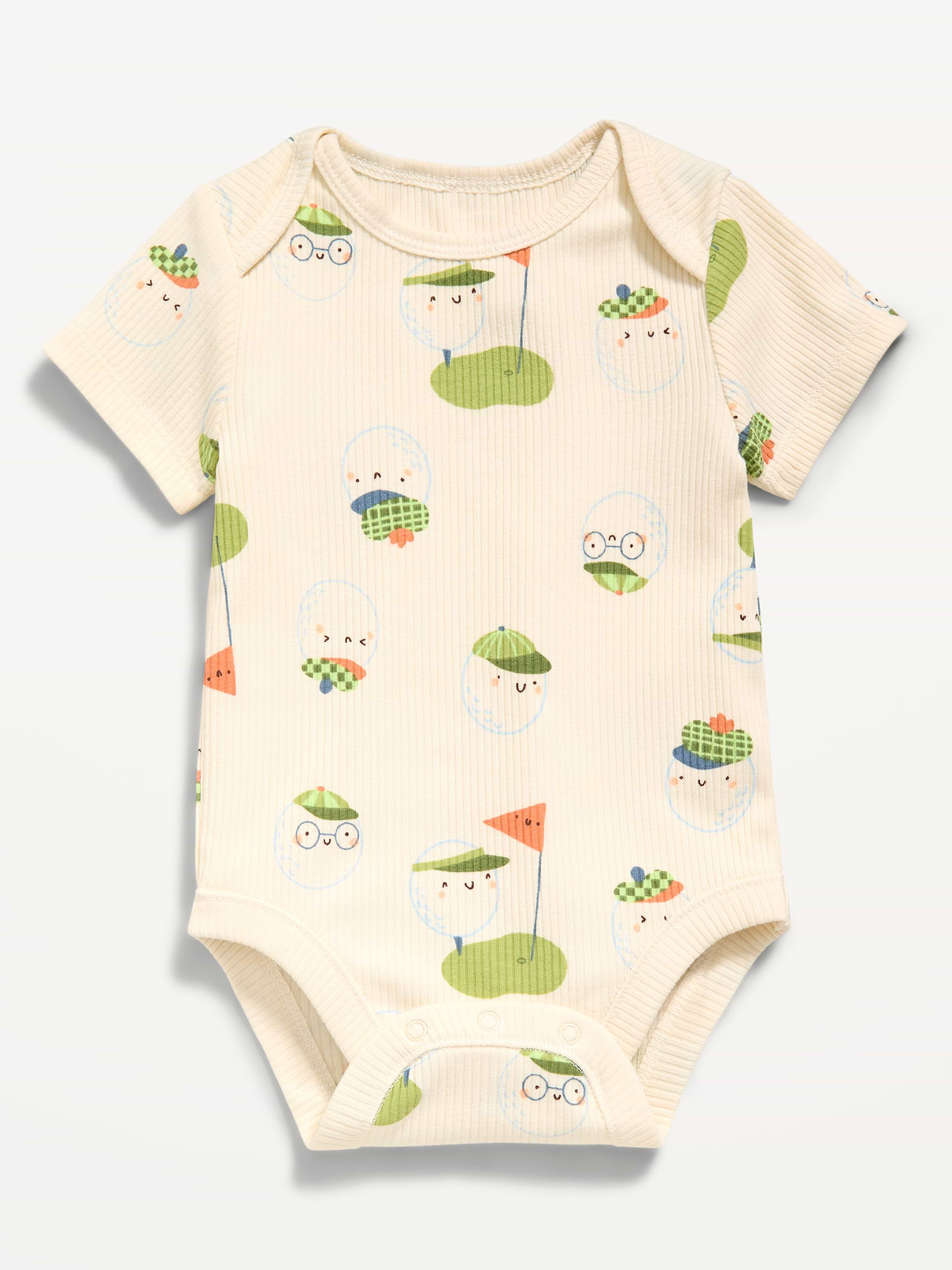 Printed Short-Sleeve Ribbed Unisex Bodysuit for Baby