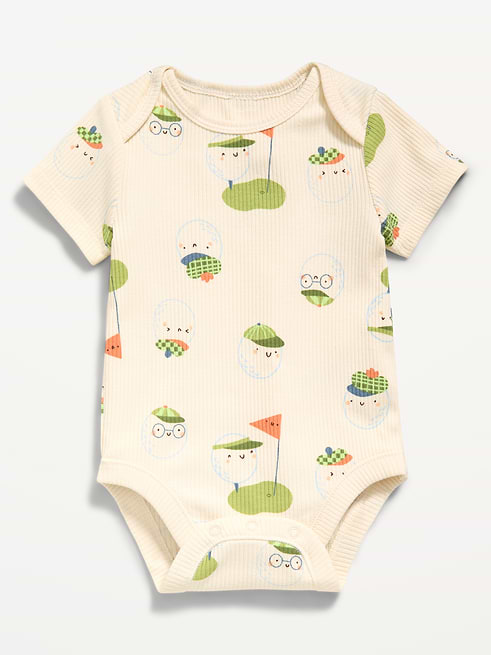 Printed Printed Short-Sleeve Ribbed Unisex Bodysuit for Baby on clearance at Old Navy — 55% off