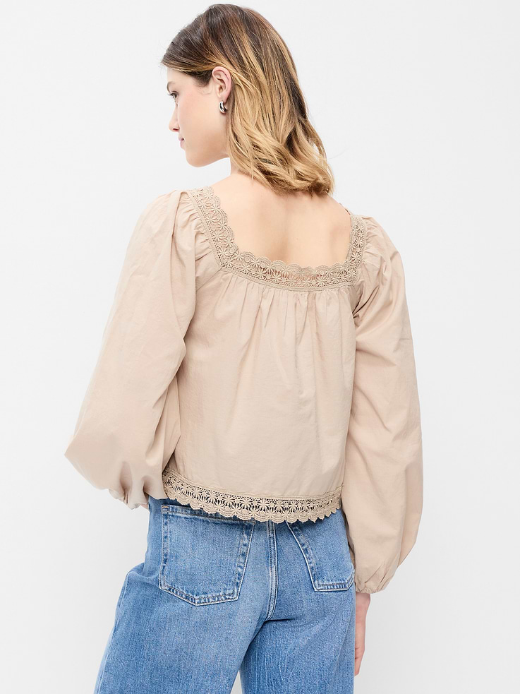 Image number 2 showing, Long-Sleeve Lace Trim Top
