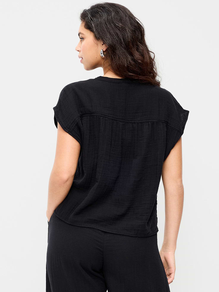 Image number 5 showing, Short-Sleeve Crinkle Gauze Popover Top