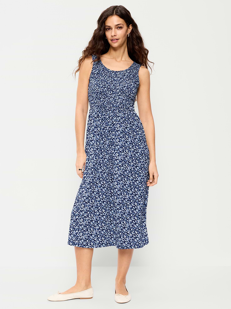 Image number 1 showing, Fit & Flare Lightweight Smocked-Bodice Midi Dress