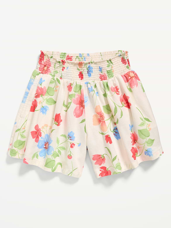 Printed Smocked-Waist Linen-Blend Shorts for Girls