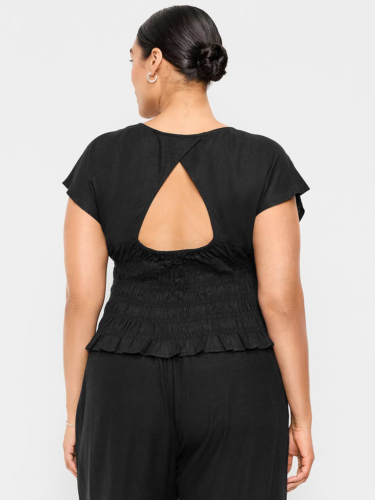 Image number 8 showing, Linen-Blend Short-Sleeve Smocked Top