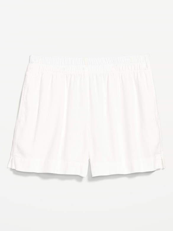 Short en mélange de lin à taille haute, entrejambe de 9 cm