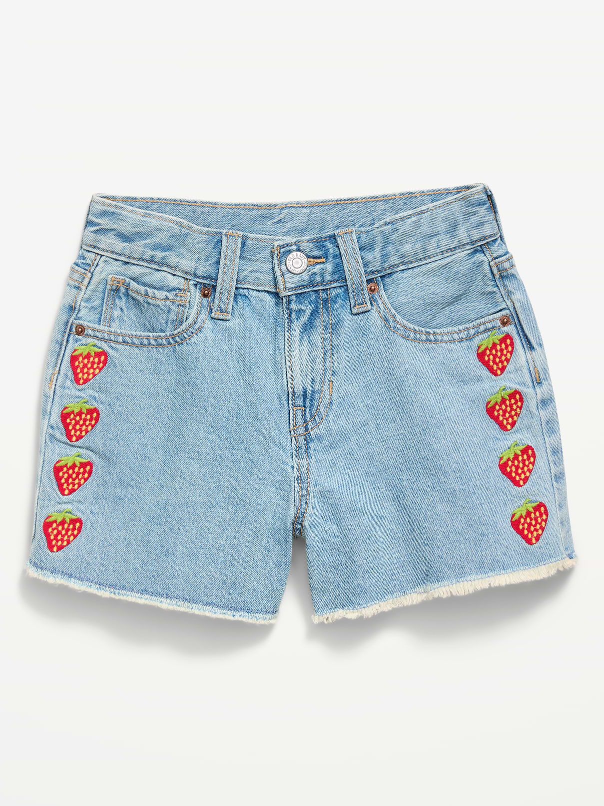Image number 4 showing, High-Waisted Embroidered Frayed-Hem Jean Shorts for Girls