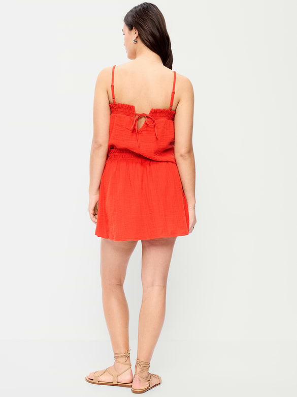 Crinkle Gauze Ruffle Waist Mini Skort