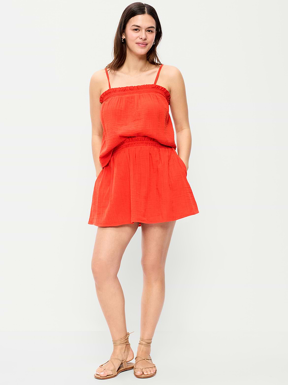 Crinkle Gauze Ruffle Waist Mini Skort