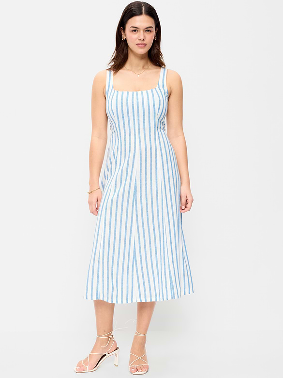 Fit & Flare Sleeveless Linen-Blend Midi Dress