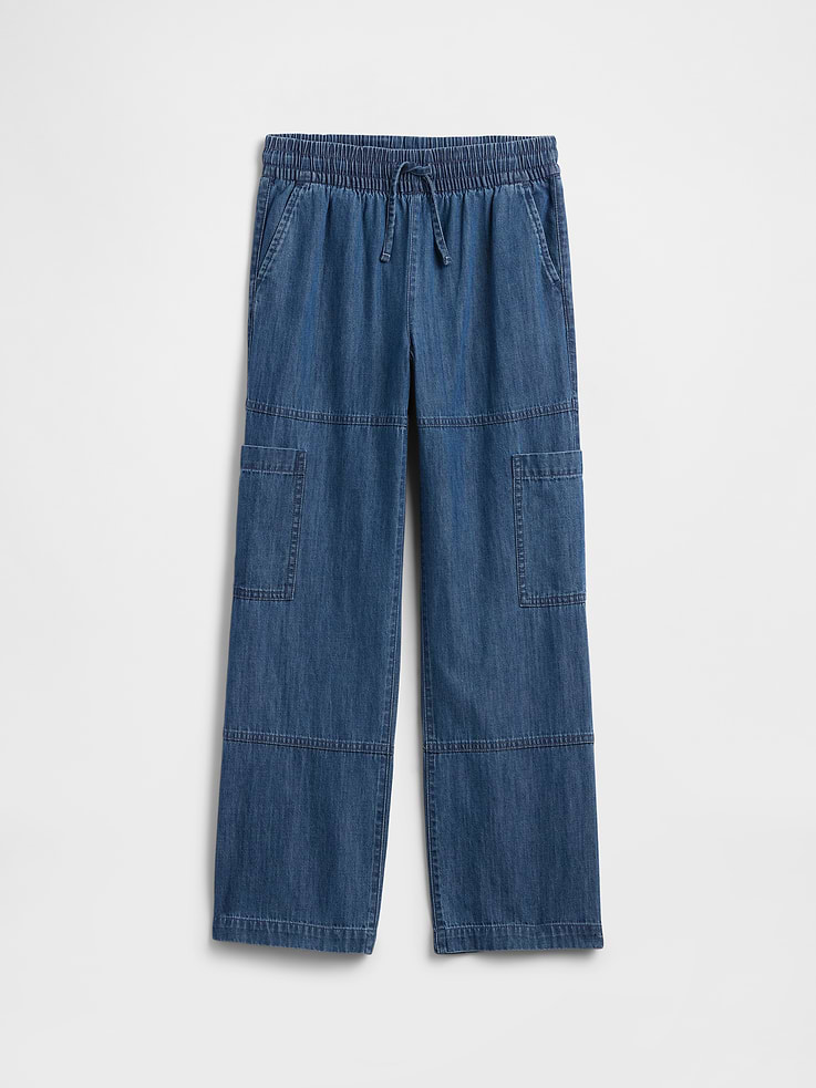 Image number 1 showing, Kids Pull-On Relaxed Denim Cargo Pants