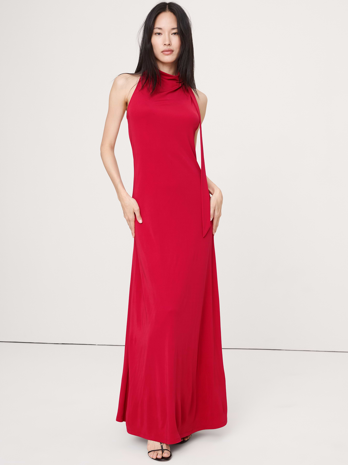 Image number 1 showing, Matte Jersey Cowl-Neck Maxi Dress