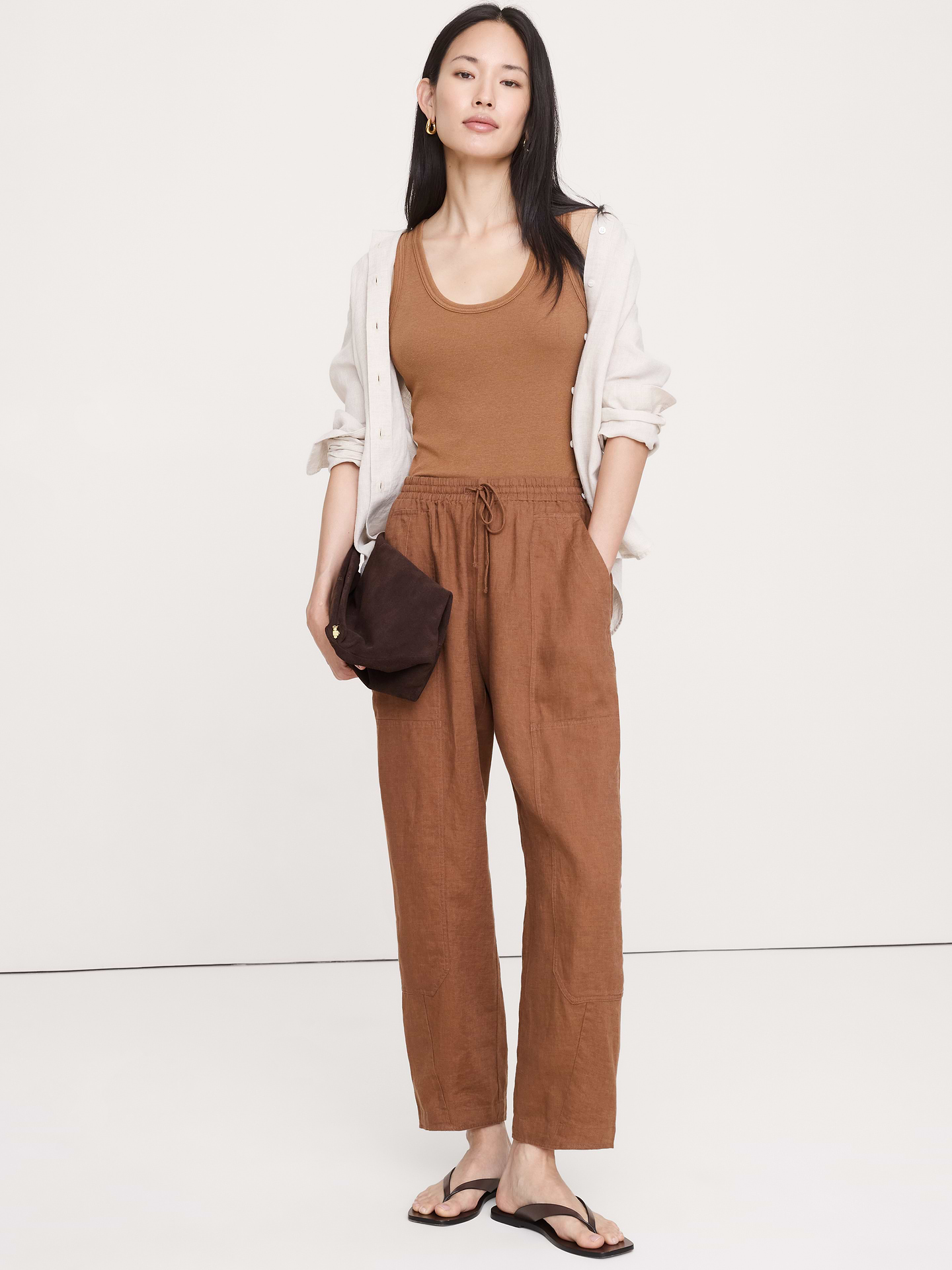 Image number 1 showing, Barrel-Leg Linen Pull-On Pant