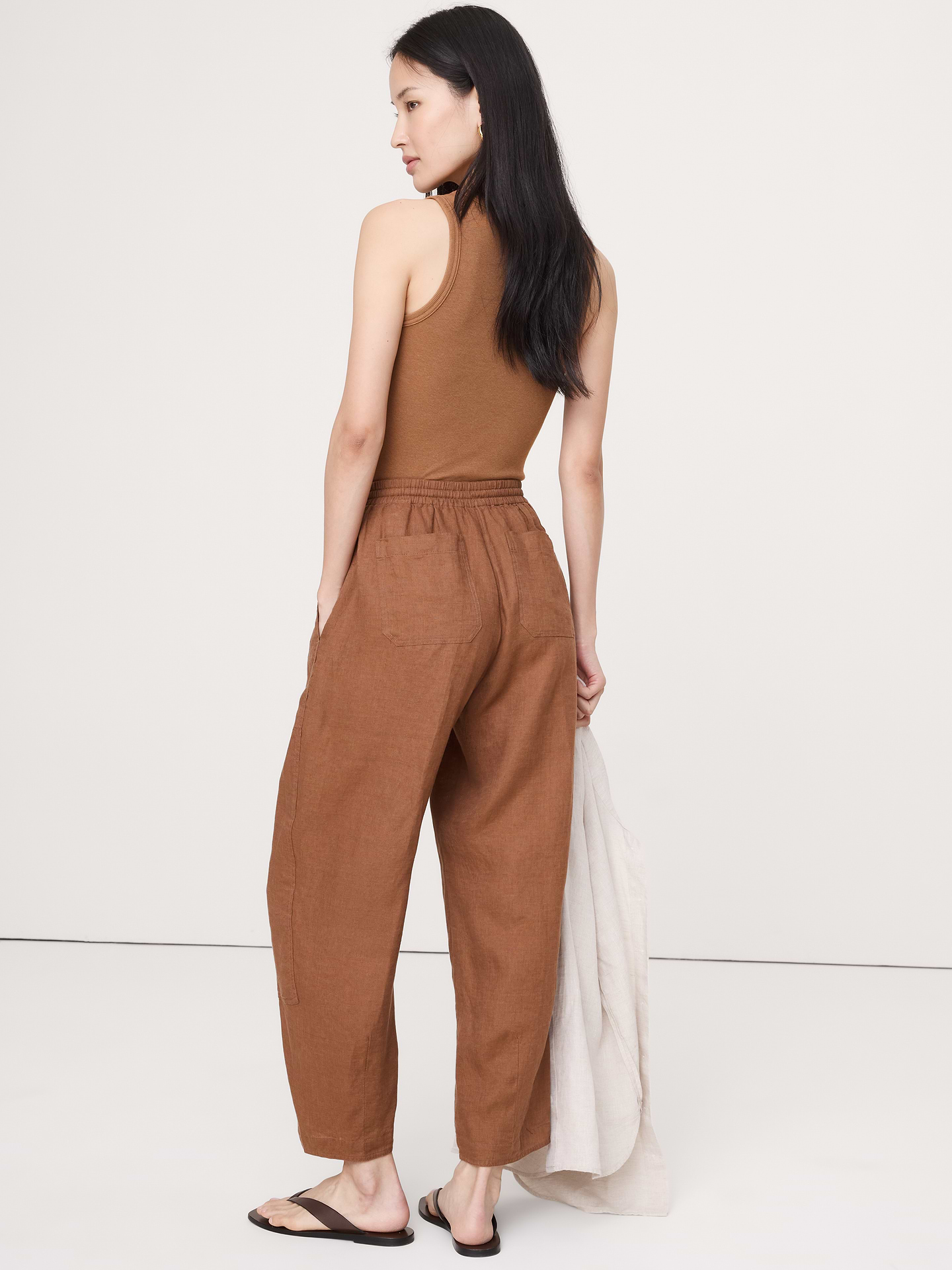 Image number 6 showing, Barrel-Leg Linen Pull-On Pant