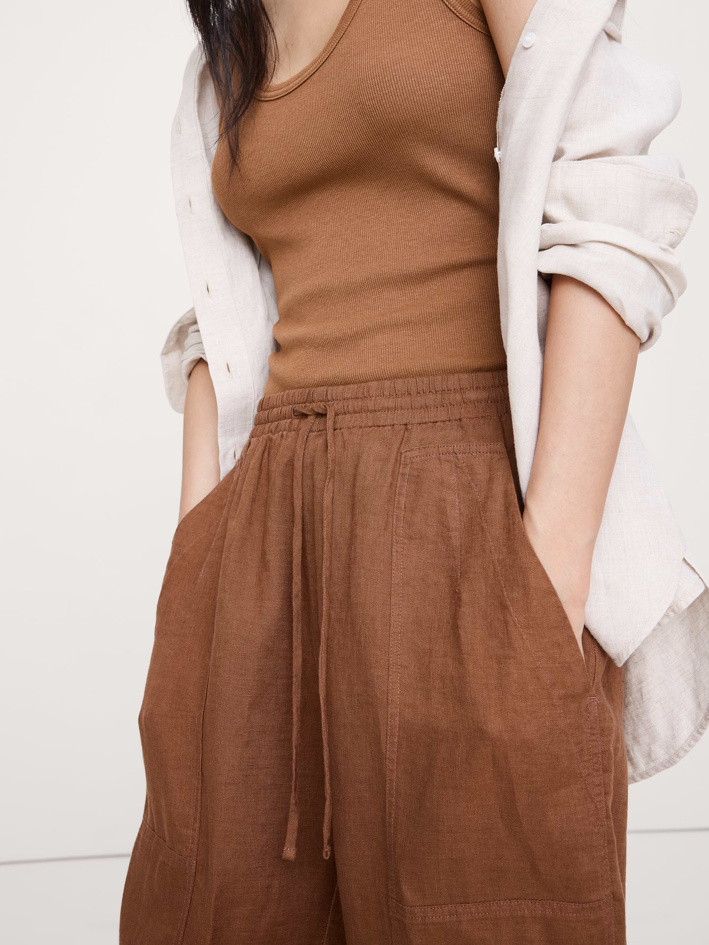 Image number 7 showing, Barrel-Leg Linen Pull-On Pant