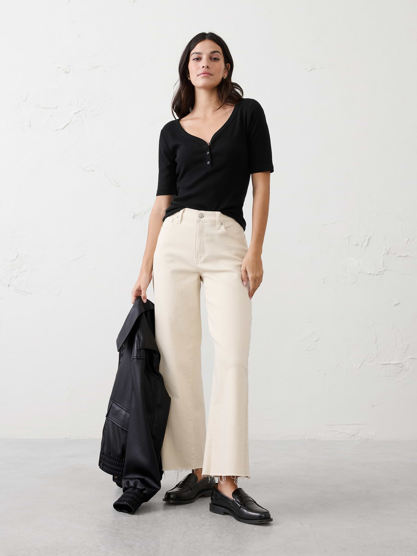 Image number 1 showing, Ribbed Elbow-Sleeve Henley T-Shirt