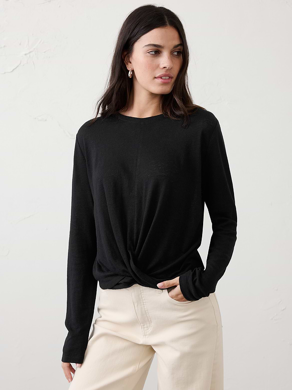 Linen-Blend Twist T-Shirt