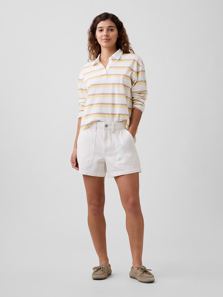 Image number 1 showing, 4" High Rise Soft Denim Utility Shorts