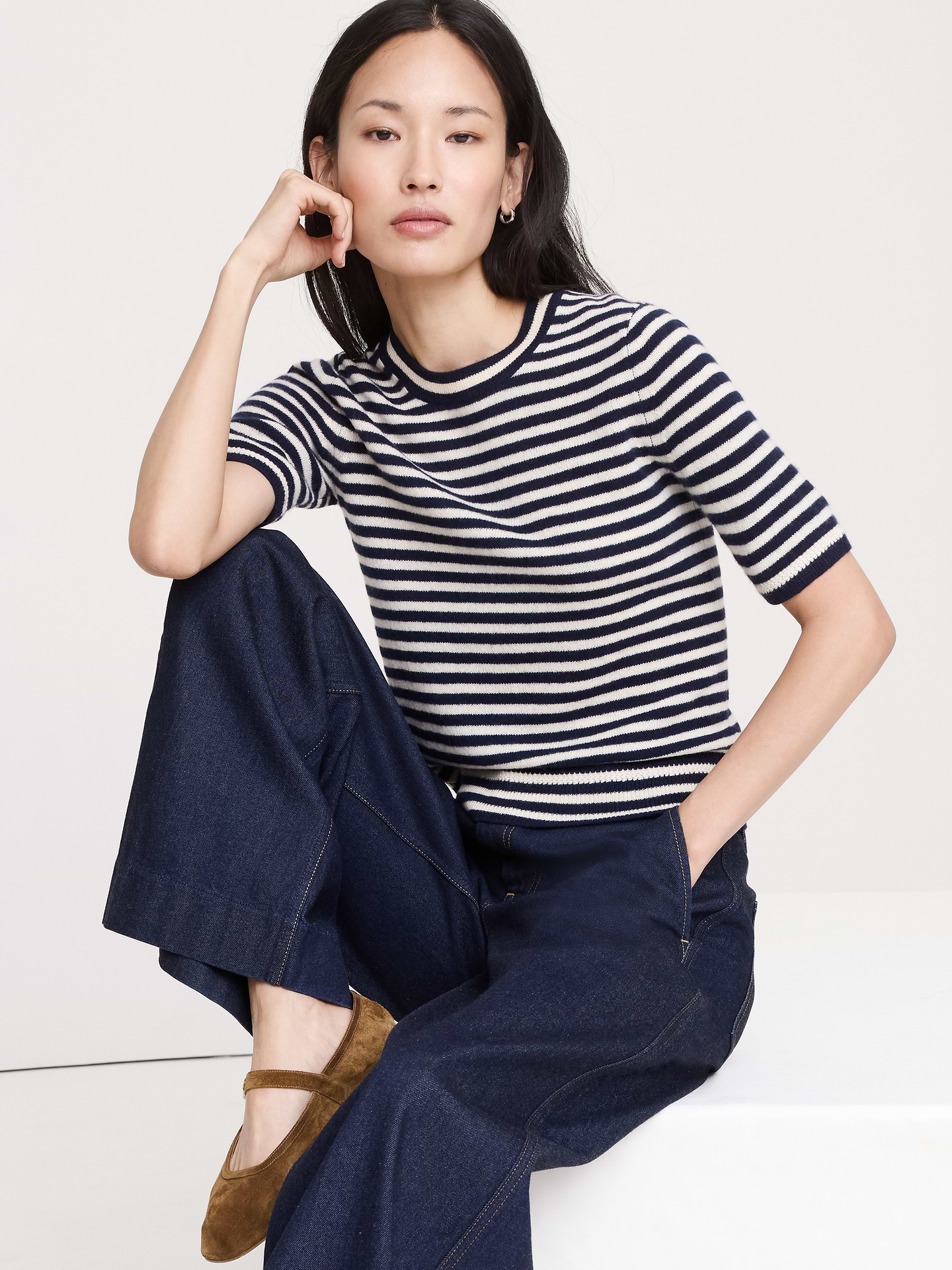 Image number 1 showing, Lightweight Cashmere Short-Sleeve Sweater