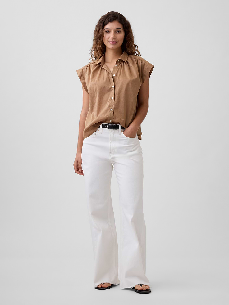 Image number 3 showing, Collared Cap-Sleeve Shirt