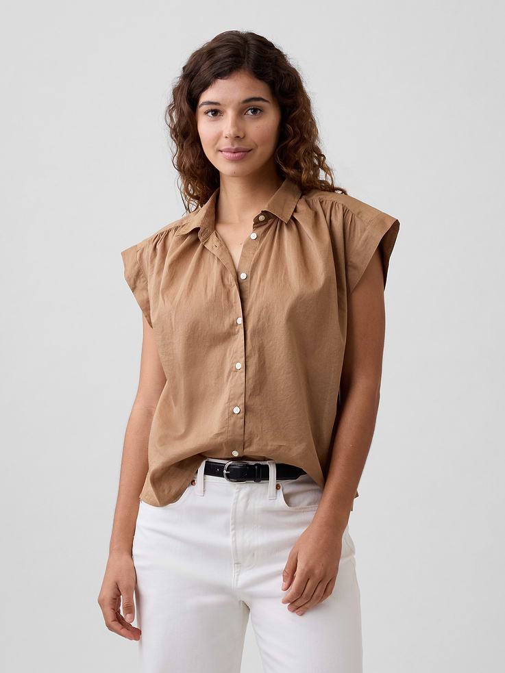 Image number 1 showing, Collared Cap-Sleeve Shirt