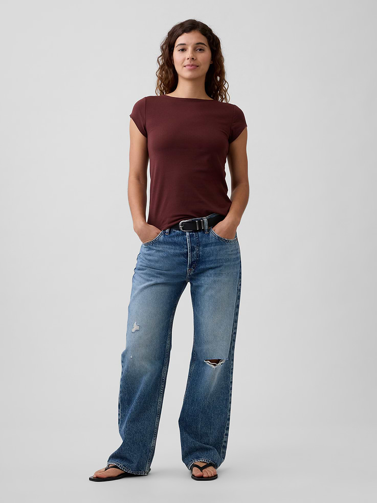 Image number 3 showing, Stretch Jersey Boatneck T-Shirt