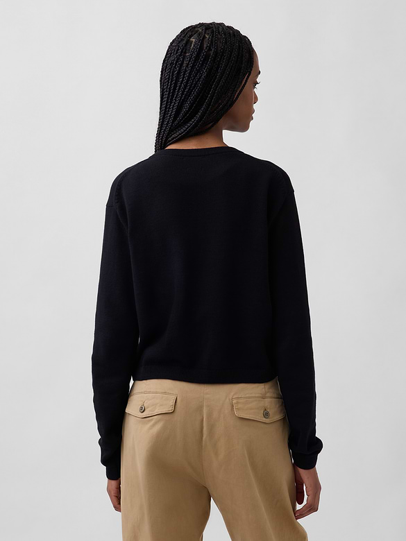 100% Cotton Relaxed Crop Cardigan Sweater