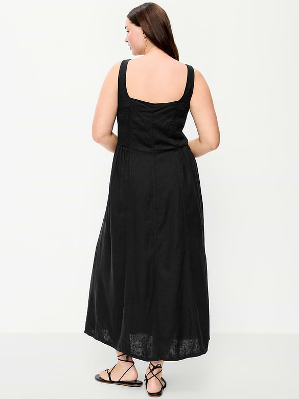 Fit & Flare Sleeveless Linen-Blend Midi Dress