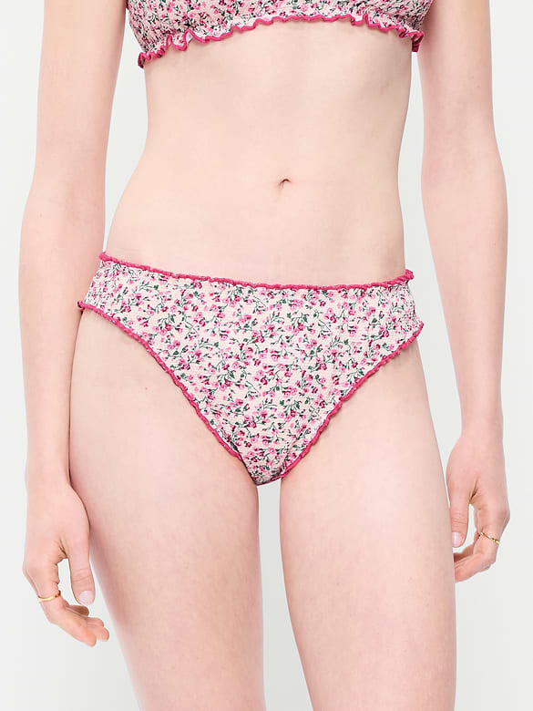 Mid-Rise Ruffle Trim Swim Bottoms