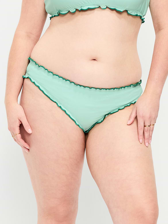 Mid-Rise Ruffle Trim Swim Bottoms