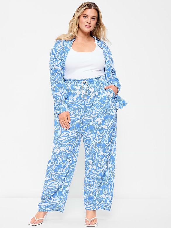 High-Waisted Crinkle Gauze Barrel Ankle Pants