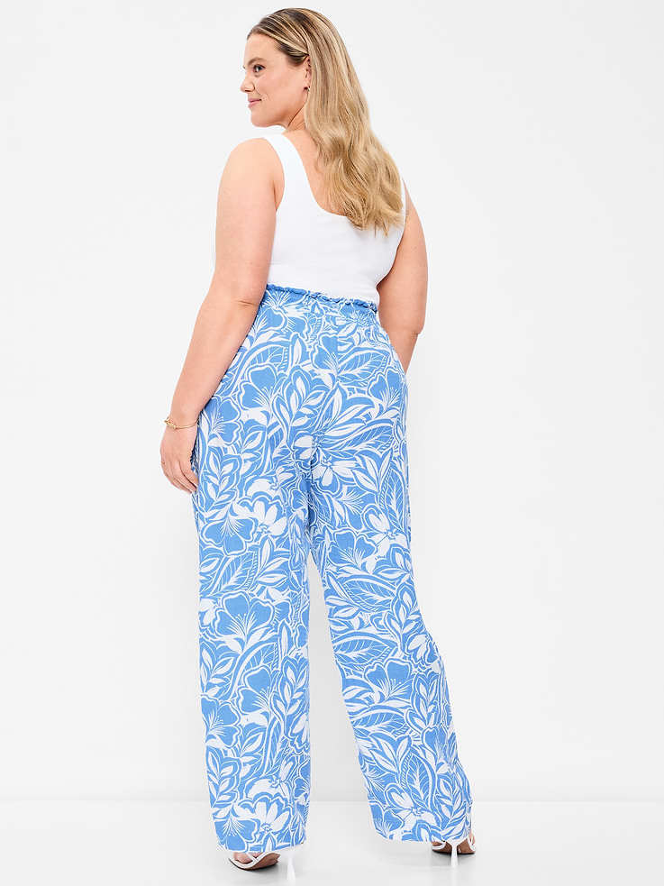 L'image numéro 8 présente Pantalon coupe baril longueur cheville à taille haute en gaze froissée