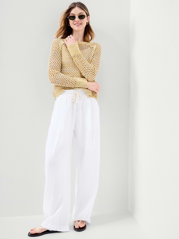 Seaside Cotton Open-Knit Raglan Sweater