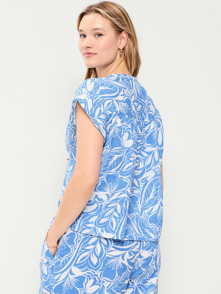 Image number 6 showing, Short-Sleeve Crinkle Gauze Popover Top
