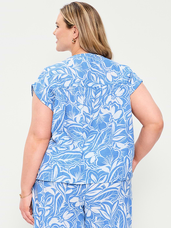 Short-Sleeve Crinkle Gauze Popover Top