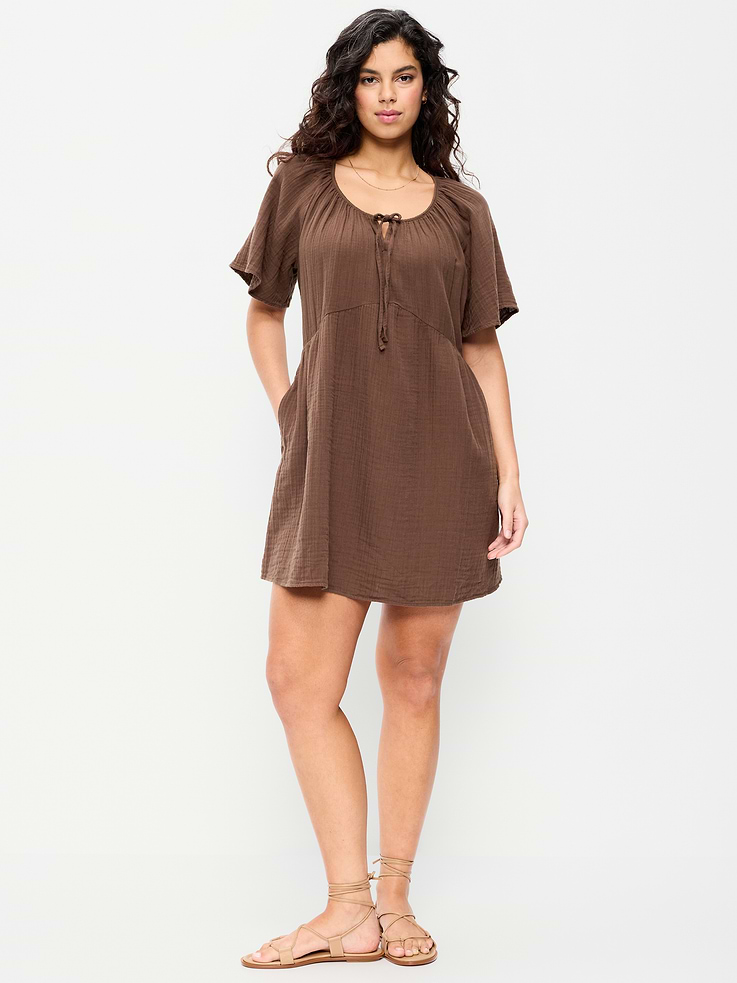 Image number 7 showing, Crinkle Gauze Flutter-Sleeve Mini Swing Dress