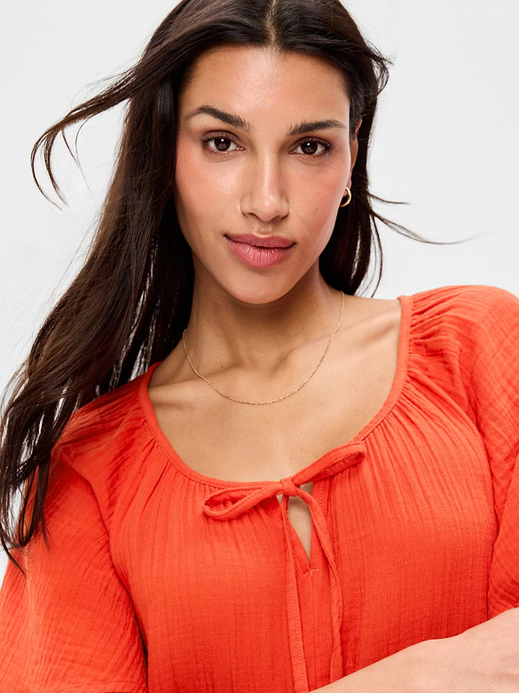 Crinkle Gauze Flutter-Sleeve Mini Swing Dress