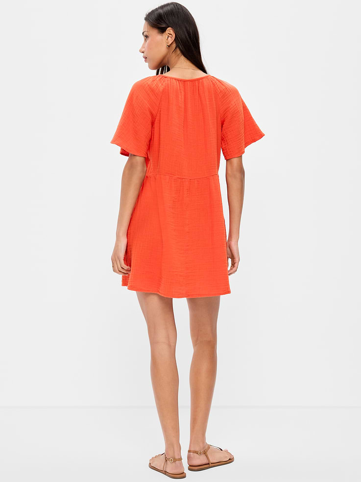 Image 2 of 7, Crinkle Gauze Flutter-Sleeve Mini Swing Dress