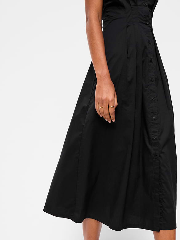 Pintuck-Waist Midi Shirt Dress